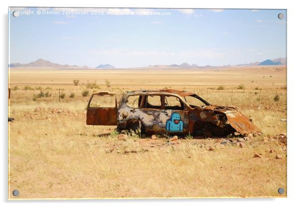 Abandoned car somewhere in Namibia Acrylic by Damien Zasikowski