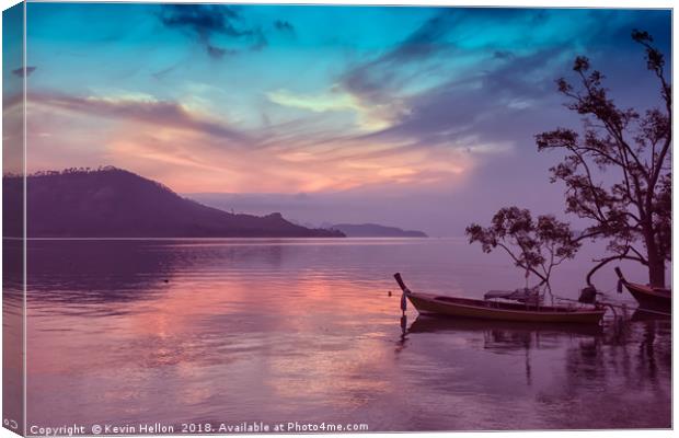 Dawn in Phang Nga Bay from Phuket, Thailand Canvas Print by Kevin Hellon