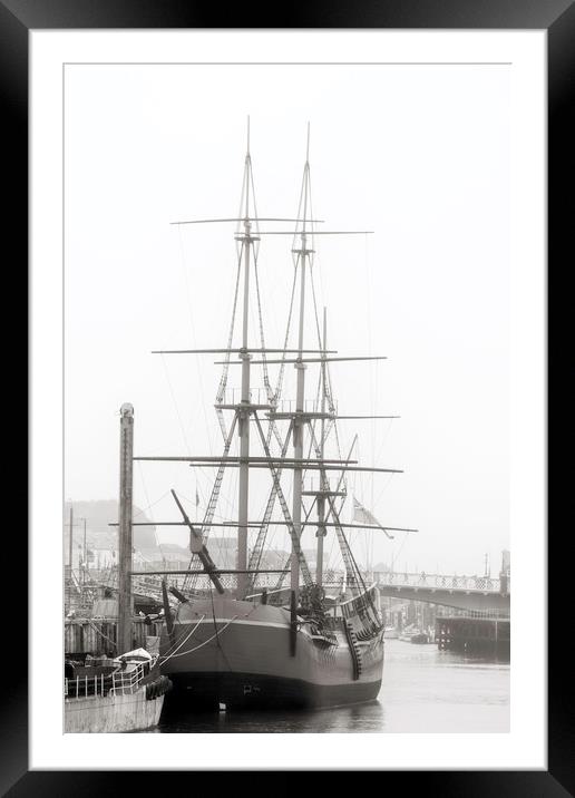 Whitby ship in mist Framed Mounted Print by John Hall