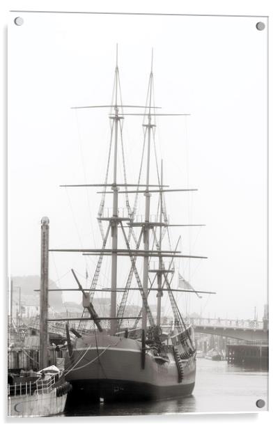 Whitby ship in mist Acrylic by John Hall