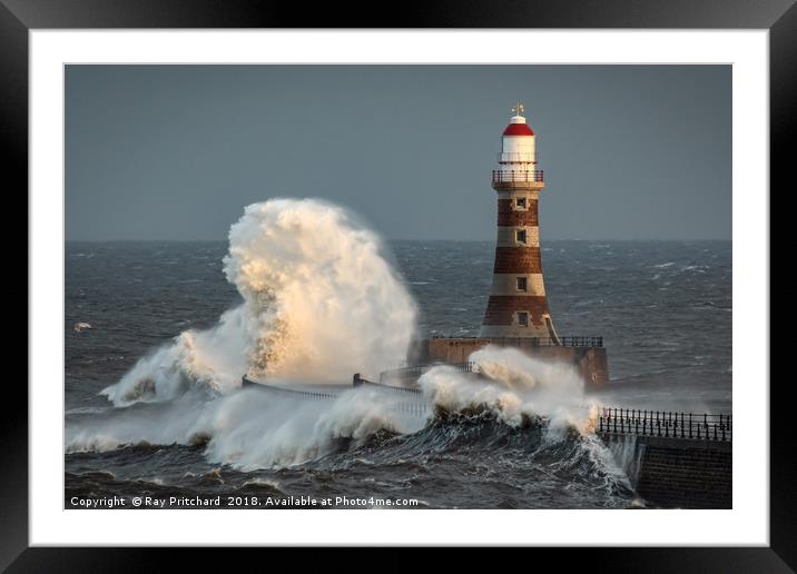 Roker Lighthouse Framed Mounted Print by Ray Pritchard
