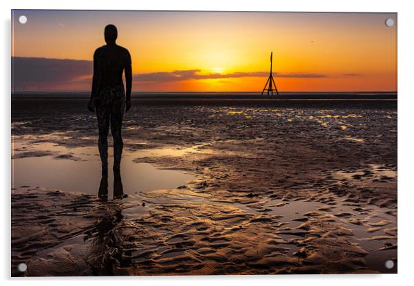 Sunset across Crosby Beach  Acrylic by Andrew George