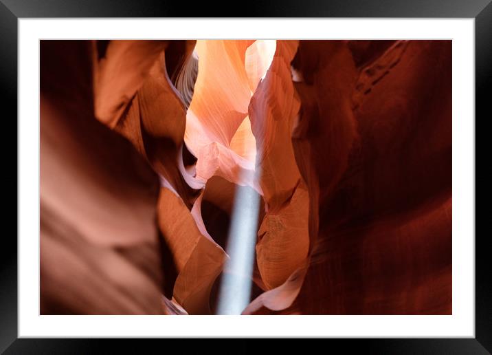 Tight sunlight beam coming into Antelope cave  Framed Mounted Print by Thomas Baker