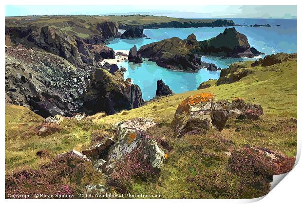 Kynance Cove near The Lizard in Cornwall Print by Rosie Spooner