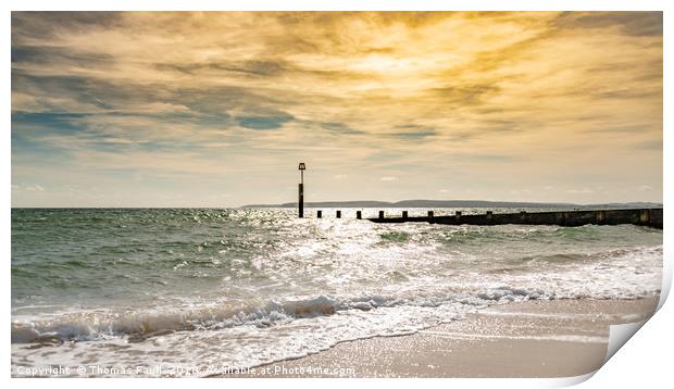 Bournemouth Beach at Dusk Print by Thomas Faull