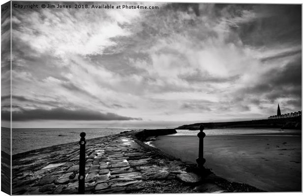 Early morning at Cullercoats Bay in B&W Canvas Print by Jim Jones