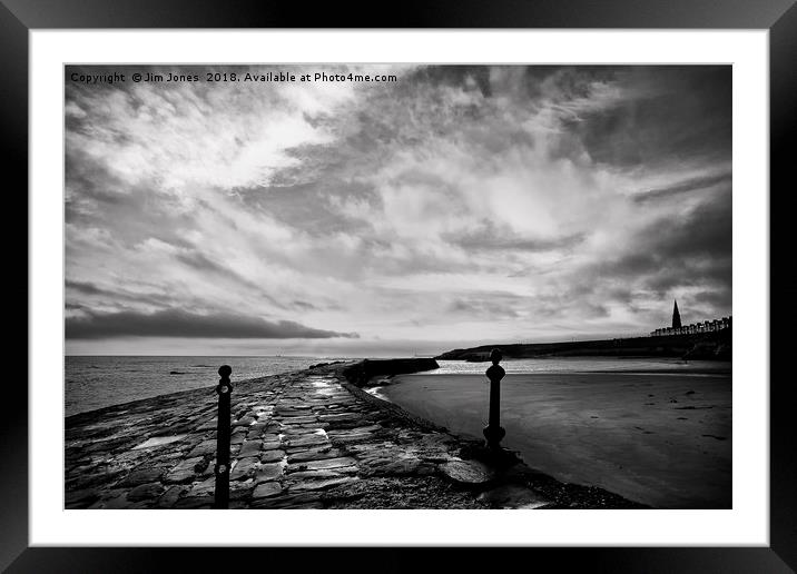 Early morning at Cullercoats Bay in B&W Framed Mounted Print by Jim Jones