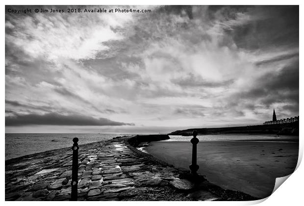 Early morning at Cullercoats Bay in B&W Print by Jim Jones