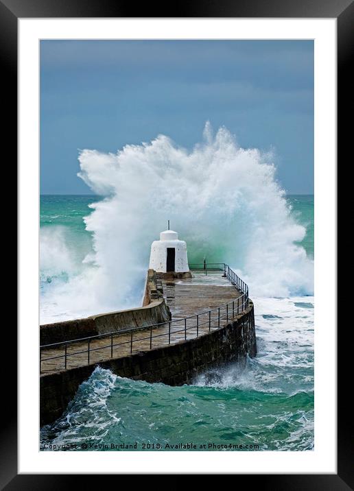 stormy sea cornwall Framed Mounted Print by Kevin Britland