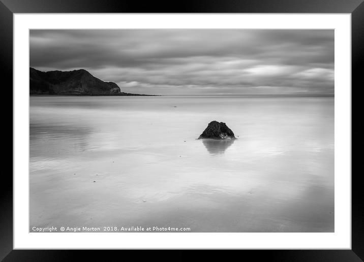 Cayton Bay in Mono Framed Mounted Print by Angie Morton
