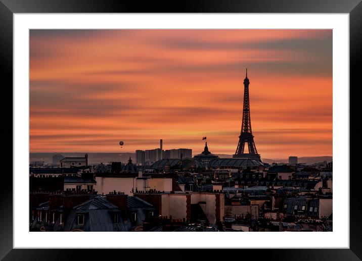 Red sunset on the Eiffel tower Framed Mounted Print by Ankor Light