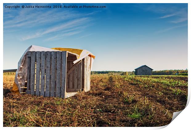 Fallen Crates On An Autumn Field Print by Jukka Heinovirta