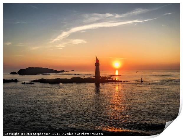 Saint Malo Lighthouse at Dawn Print by Peter Stephenson
