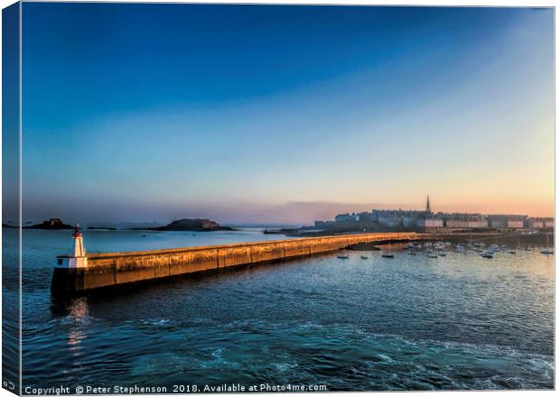 St Malo Lighthouse and Town at Dawn Canvas Print by Peter Stephenson
