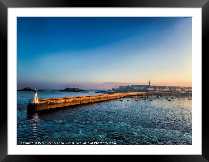 St Malo Lighthouse and Town at Dawn Framed Mounted Print by Peter Stephenson