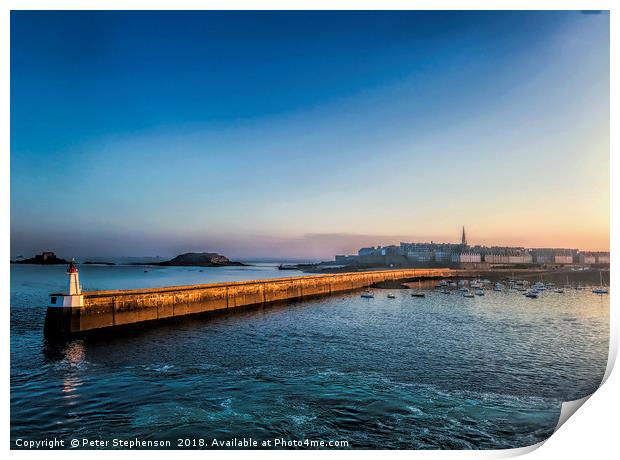 St Malo Lighthouse and Town at Dawn Print by Peter Stephenson