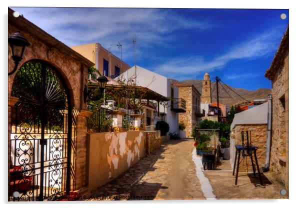 Between the Houses in Halki Acrylic by Tom Gomez