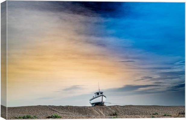 Tethered Boat on a painted sky Canvas Print by Kia lydia