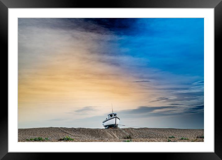 Tethered Boat on a painted sky Framed Mounted Print by Kia lydia