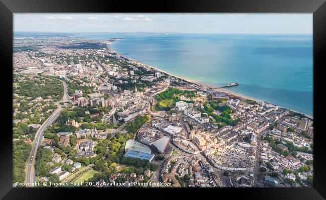 Over Bournemouth town centre and seafront Framed Print by Thomas Faull