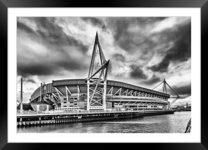 Principality Stadium North View Monochrome Framed Mounted Print by Steve Purnell