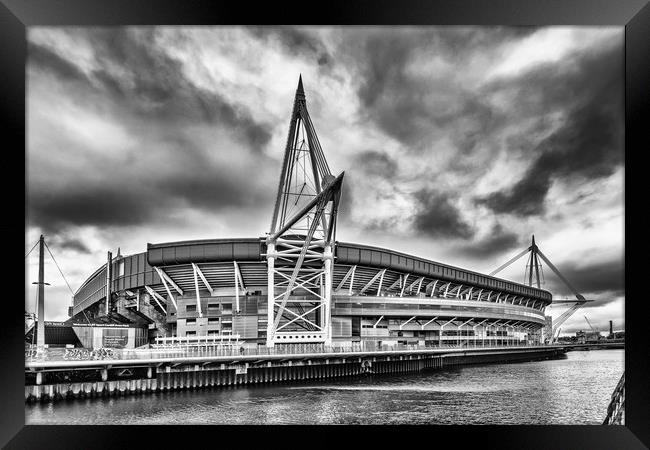 Principality Stadium North View Monochrome Framed Print by Steve Purnell