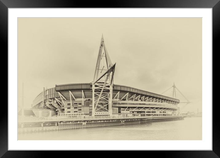 Principality Stadium North View Vintage Framed Mounted Print by Steve Purnell