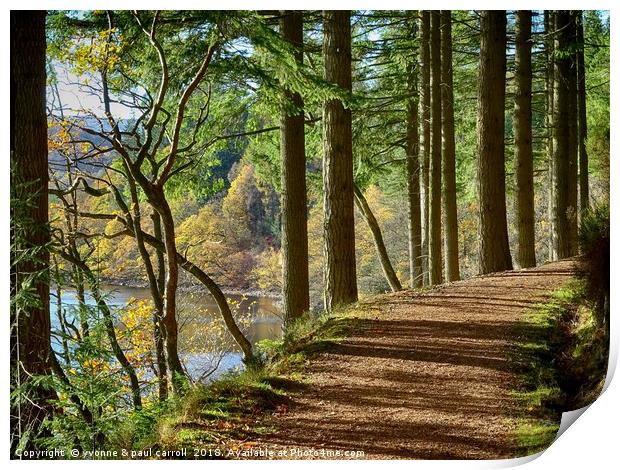 walking along Loch Drunkie in autumn Print by yvonne & paul carroll