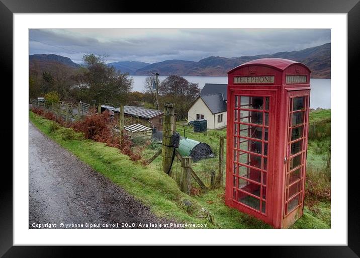 Red phone box, Loch Morar, Scottish highlands Framed Mounted Print by yvonne & paul carroll