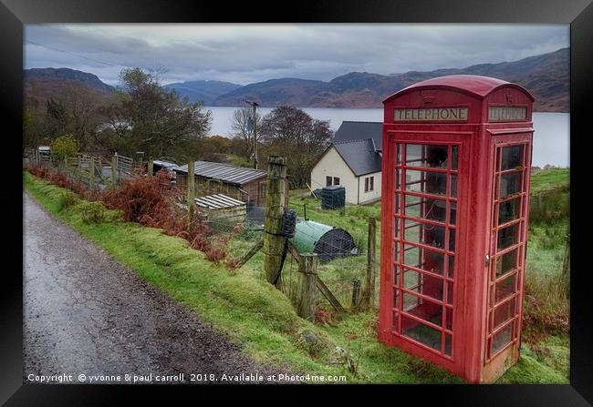 Red phone box, Loch Morar, Scottish highlands Framed Print by yvonne & paul carroll