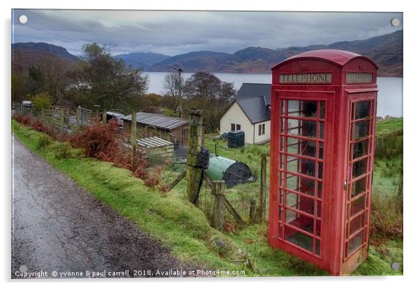 Red phone box, Loch Morar, Scottish highlands Acrylic by yvonne & paul carroll