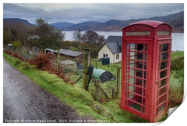 Red phone box, Loch Morar, Scottish highlands Print by yvonne & paul carroll