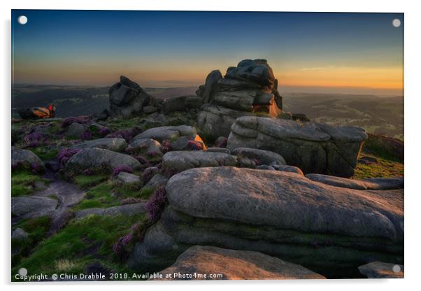 Over Owler Tor at sunset Acrylic by Chris Drabble