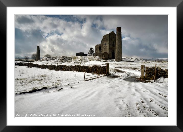 Magpie Mine in Winter, Monyash, England Framed Mounted Print by Chris Drabble