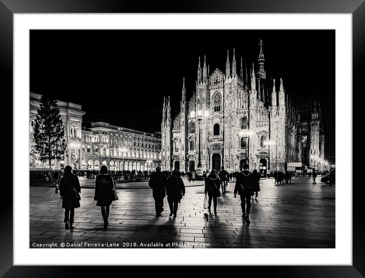 Duomo Piazza Night Scene, Milan City, Italy Framed Mounted Print by Daniel Ferreira-Leite