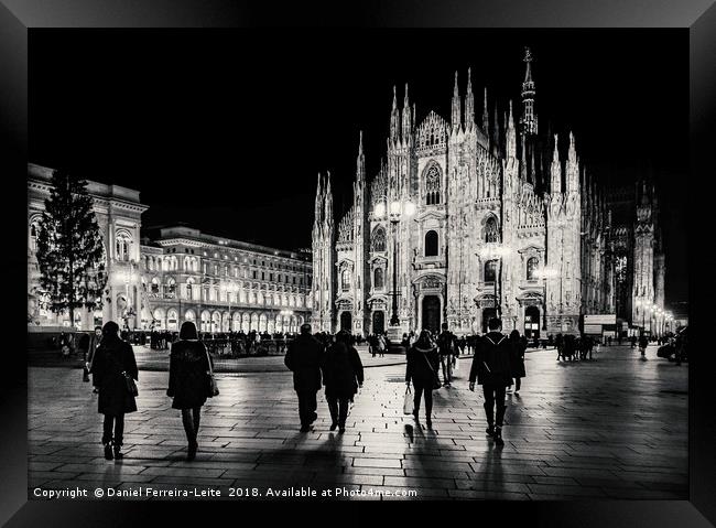 Duomo Piazza Night Scene, Milan City, Italy Framed Print by Daniel Ferreira-Leite