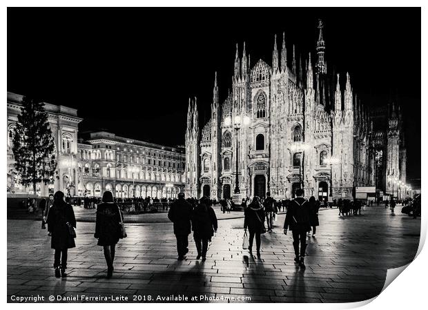 Duomo Piazza Night Scene, Milan City, Italy Print by Daniel Ferreira-Leite