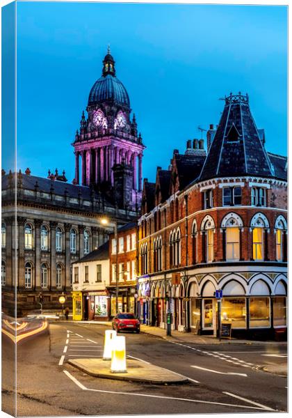 Night Descends on Leeds, West Yorkshire, England Canvas Print by John Hall