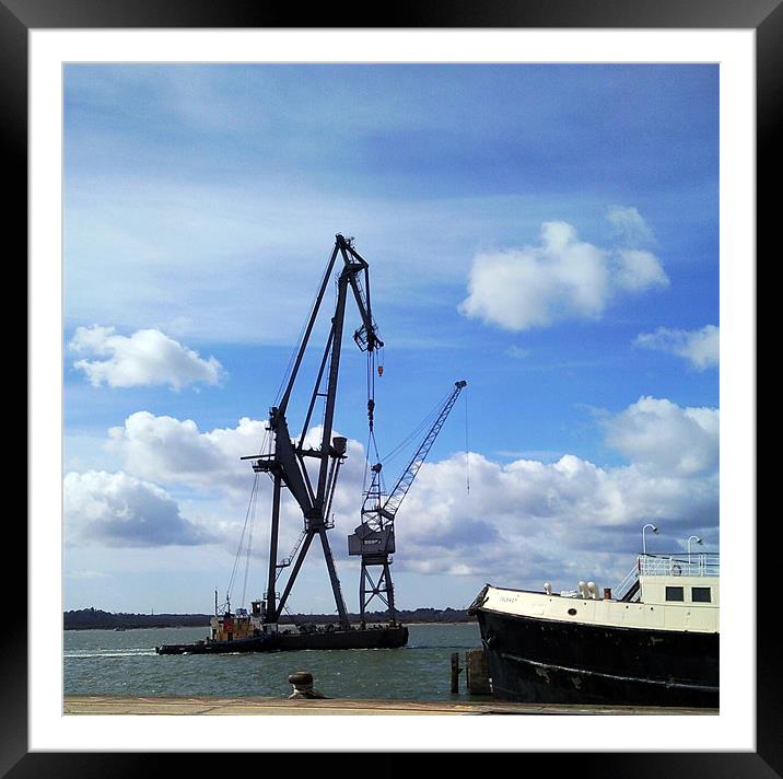 Floating Crane Framed Mounted Print by Darrin Collett