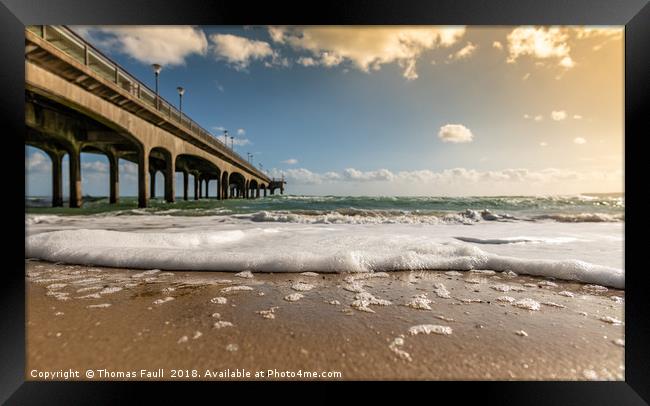 Boscombe Pier from the beach Framed Print by Thomas Faull