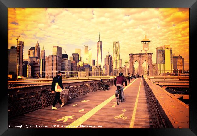 Brooklyn Bridge Manhattan skyline  Framed Print by Rob Hawkins