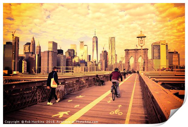 Brooklyn Bridge Manhattan skyline  Print by Rob Hawkins
