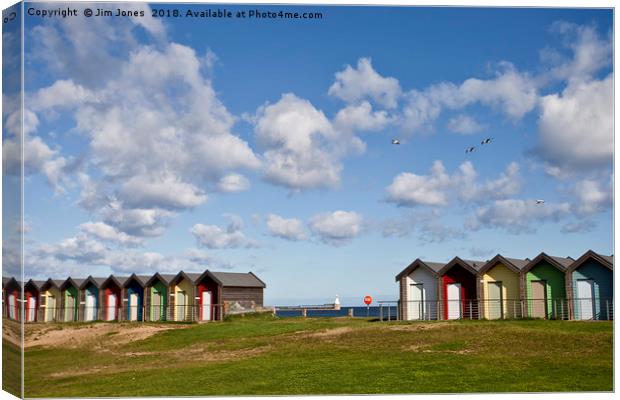The Beach Huts at Blyth in Northumberland Canvas Print by Jim Jones