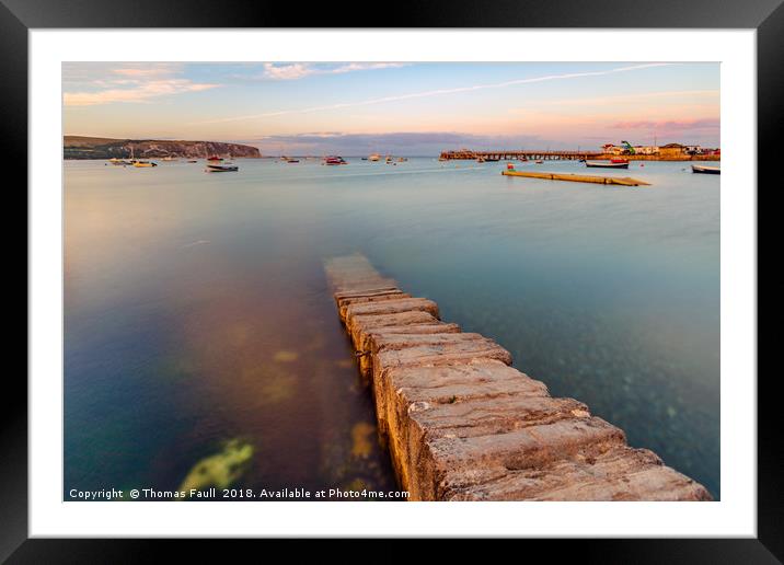 Stone jetty in Swanage Harbour Framed Mounted Print by Thomas Faull
