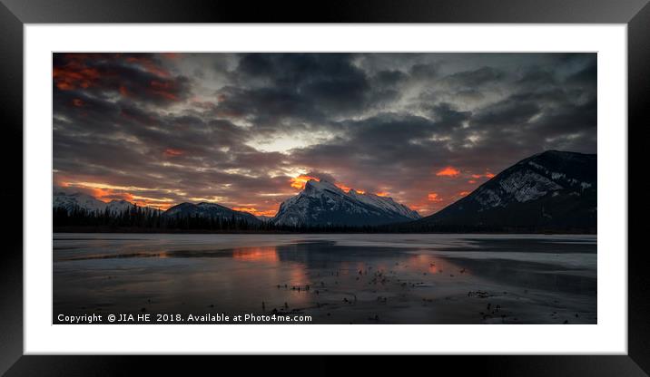 Vermilion lakes sunrise  Framed Mounted Print by JIA HE