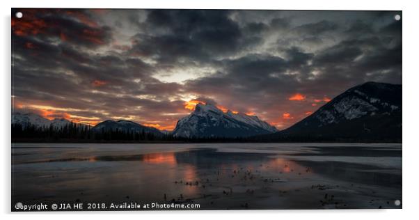 Vermilion lakes sunrise  Acrylic by JIA HE