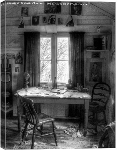 Dylans Desk in The Writing Shed  Canvas Print by Martin Chambers