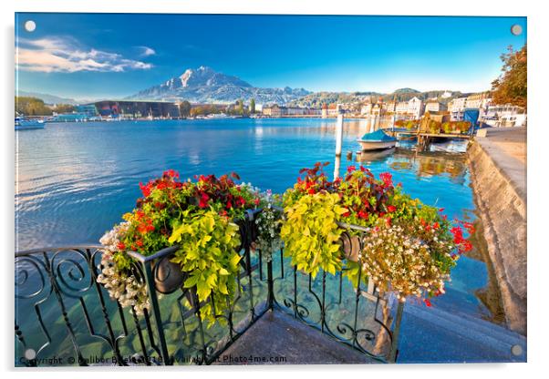 Colorful lake Luzern and Pilatus mountain peak view Acrylic by Dalibor Brlek