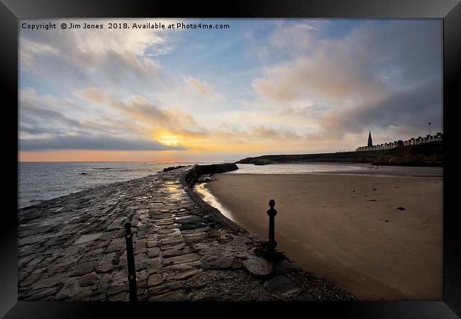 Early morning at Cullercoats Bay  Framed Print by Jim Jones
