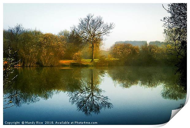 Mist across the lake Print by Mandy Rice
